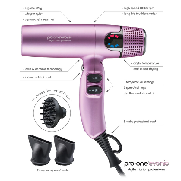 Pro-One Evonic Hairdryer - Pink