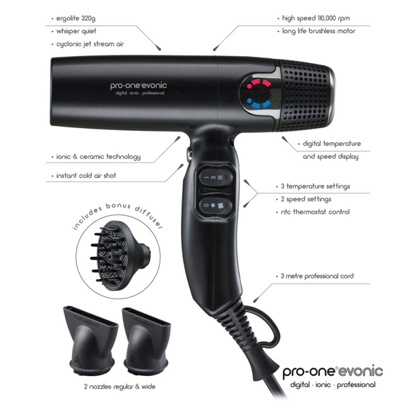 Pro-One Evonic Hairdryer - Black